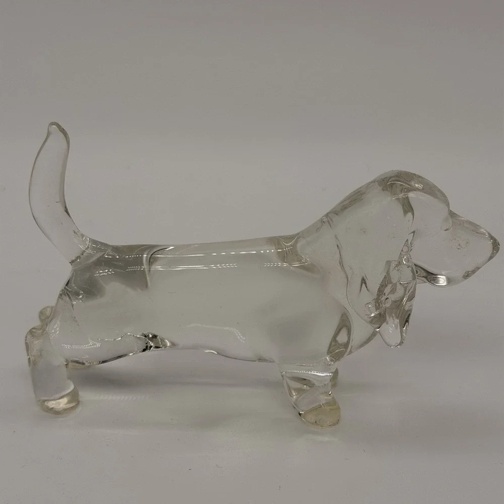 Clear Glass Dog Basset Hound Figurine Paper Weight Home Decor Collectable